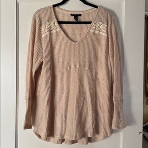 Style & Co Lace Embellished Long Sleeve V-Neck Top